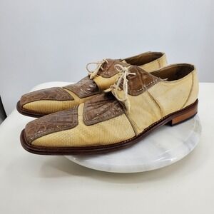 David Eden Men Genuine Crocodile Lizard Skin Square Toe Dress Shoes Tan Brown 12